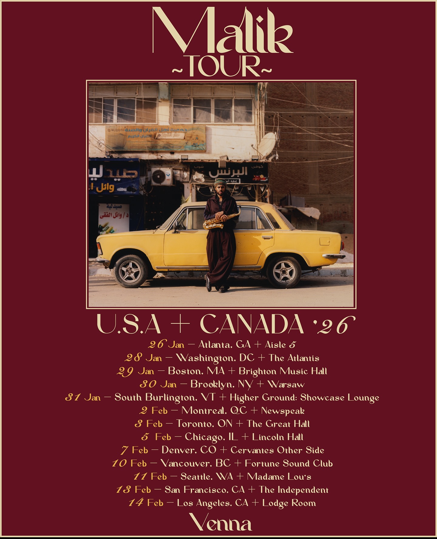 Venna Malik Tour Tour Poster 2026